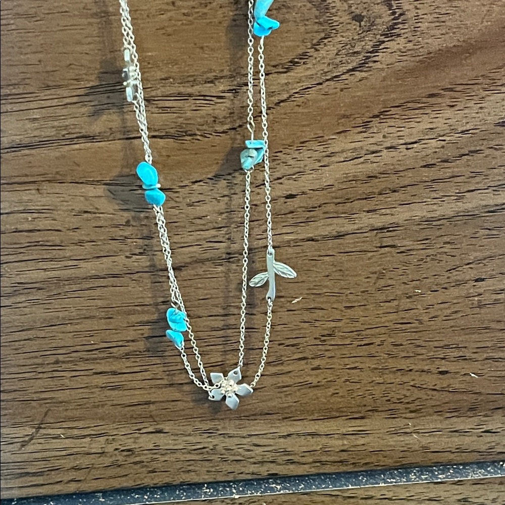 Gold Flower & Turquoise Chip Layered Necklace - Women's Jewelry